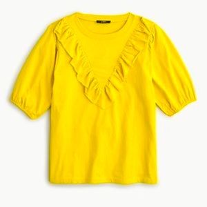 NWT J Crew Ruffle Bib Puff Sleeve Blouse L